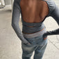 Open Back Striped Detail Top Grey