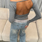 Open Back Striped Detail Top Grey