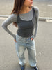 Side Button Ribbed Tank Charcoal