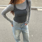Side Button Ribbed Tank Charcoal