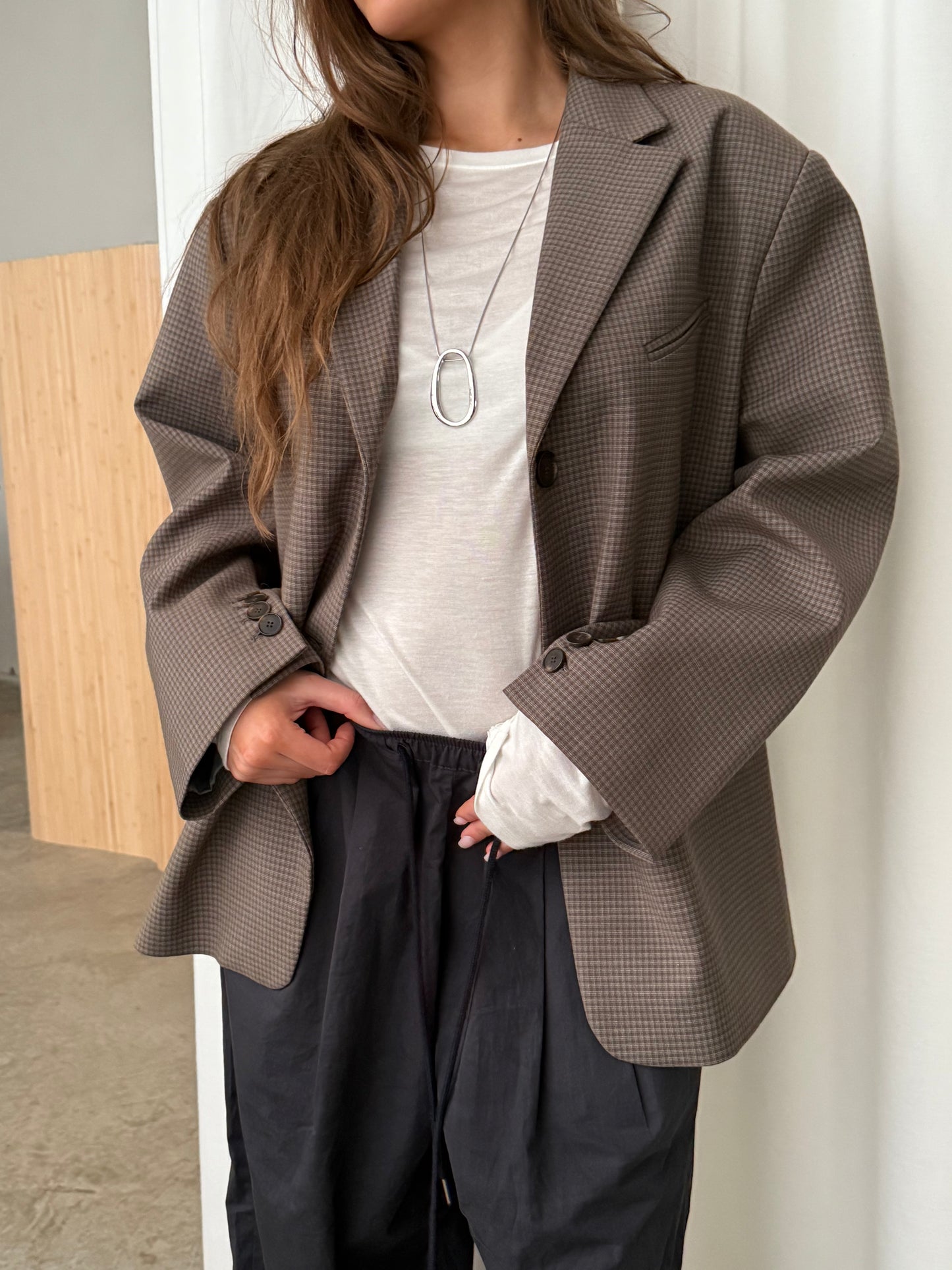 Oversized Checked Blazer Espresso