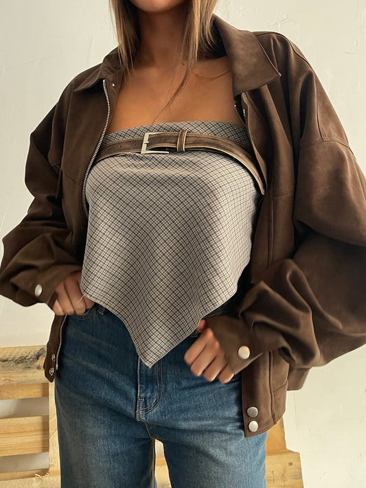 Washed Leather Look Belt Brown