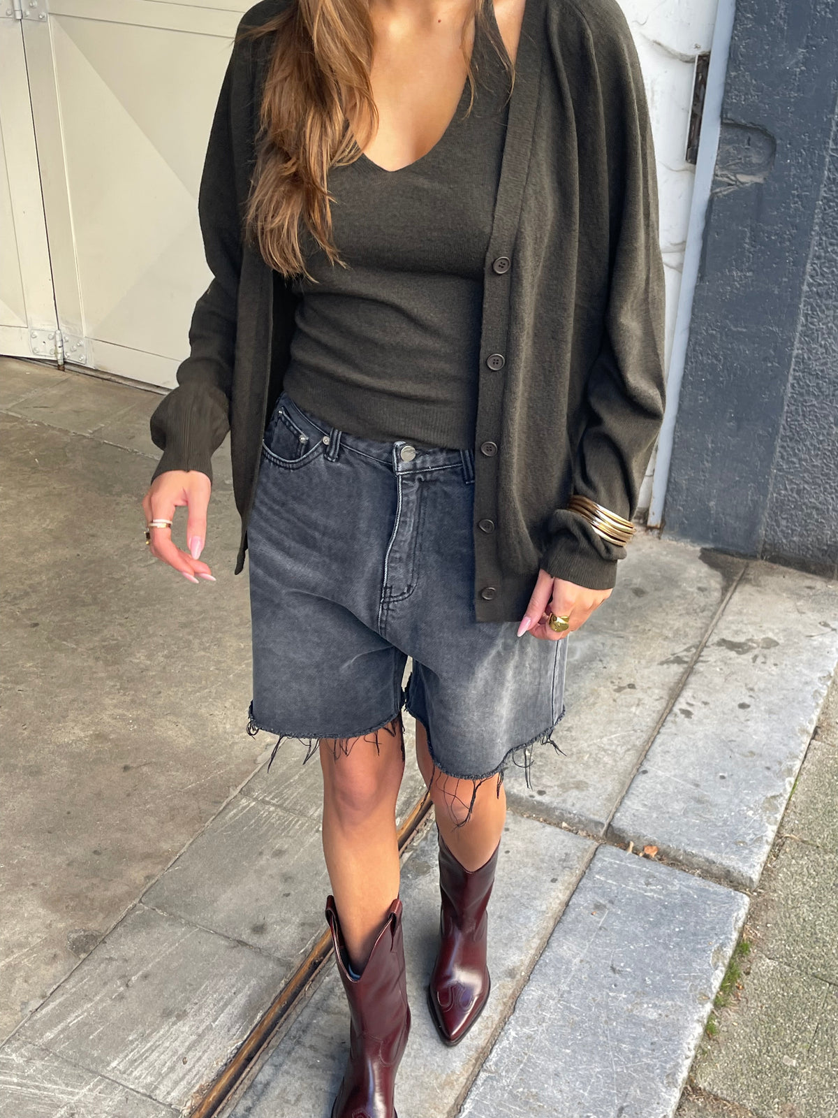 Knitted Buttoned Oversized Cardigan Khaki