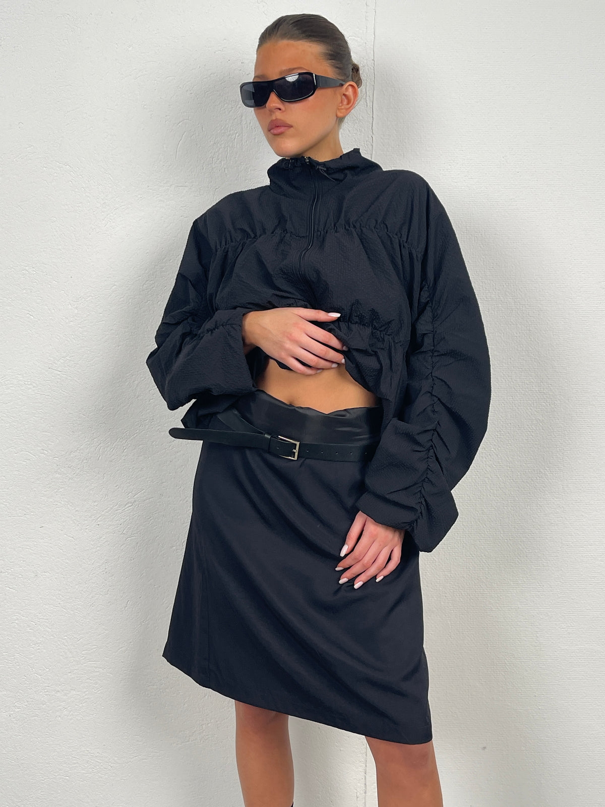Stitched Textured Jacket Black