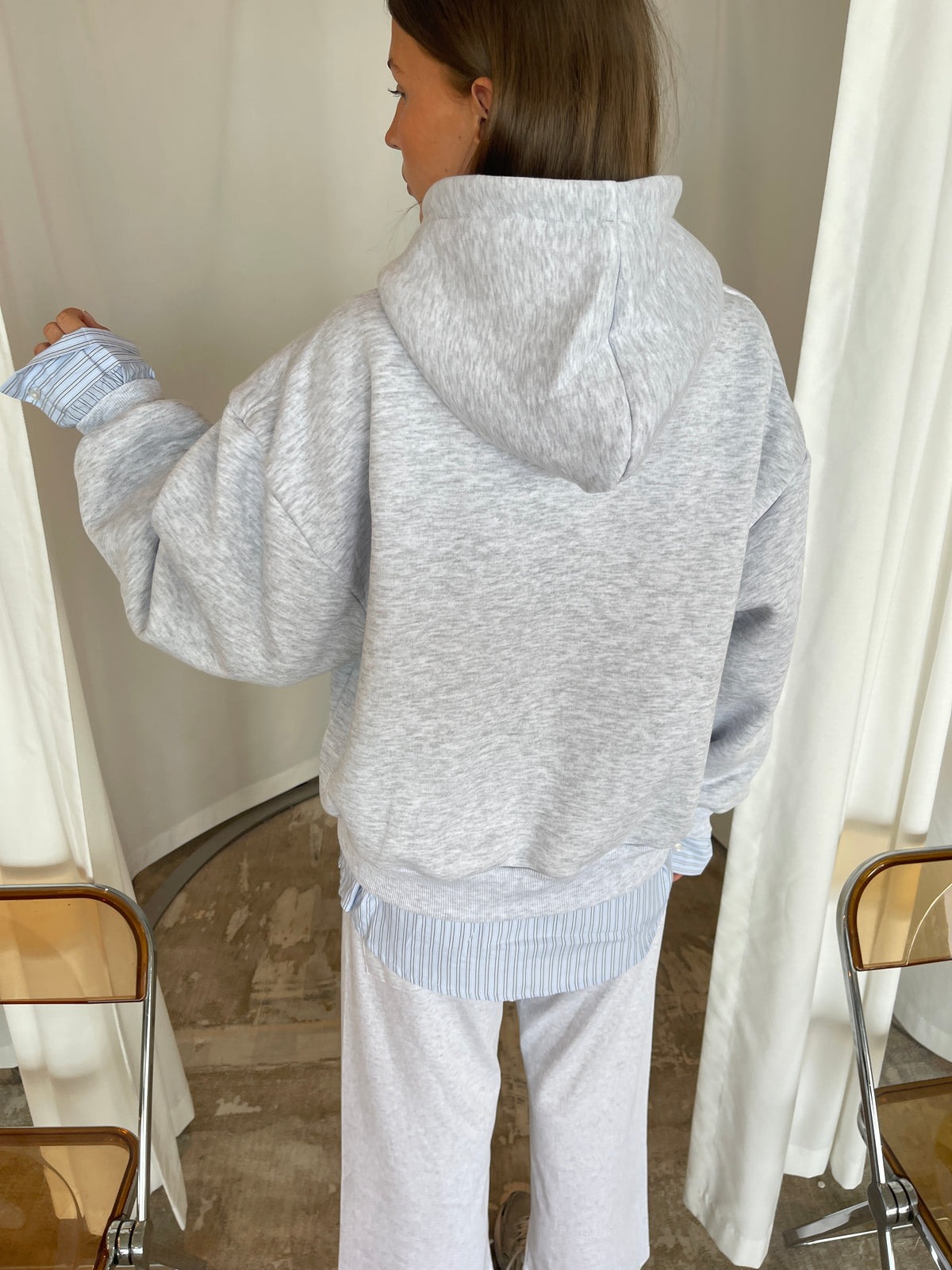 Shirt Detail Zipped Hoodie Grey