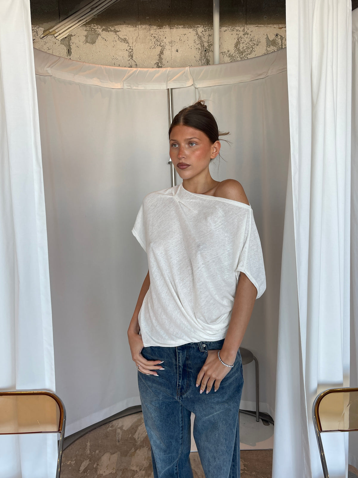 Draped Boatneck Tee White