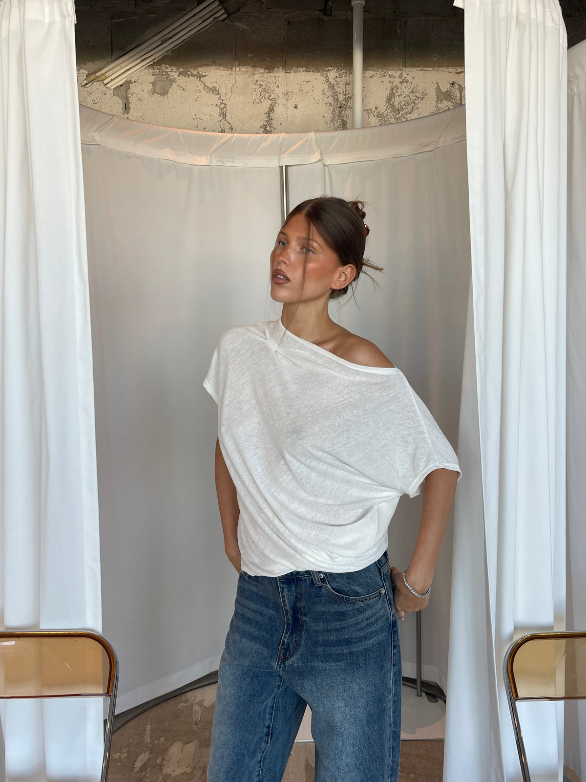 Draped Boatneck Tee White