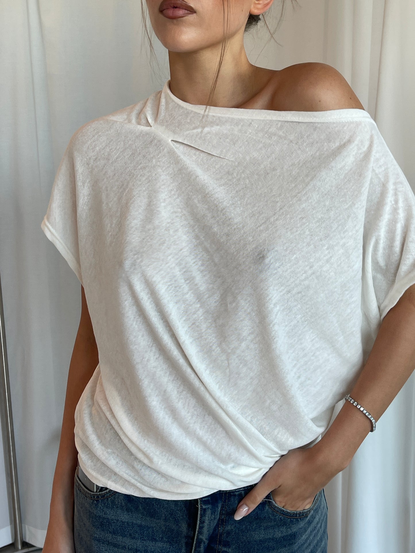 Draped Boatneck Tee White