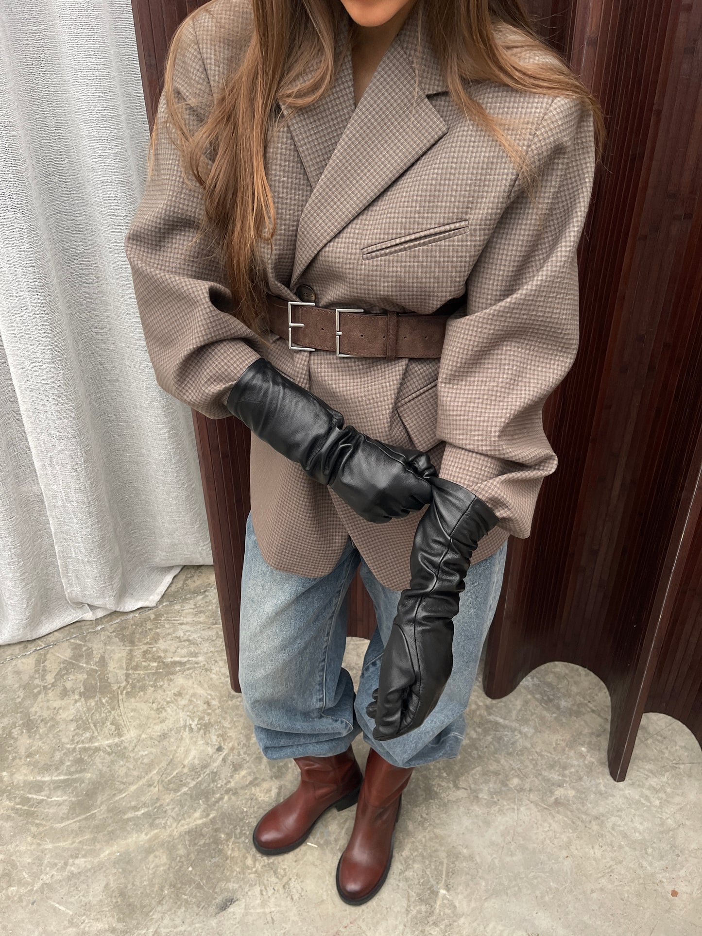 Leather Double Buckle Belt Brown