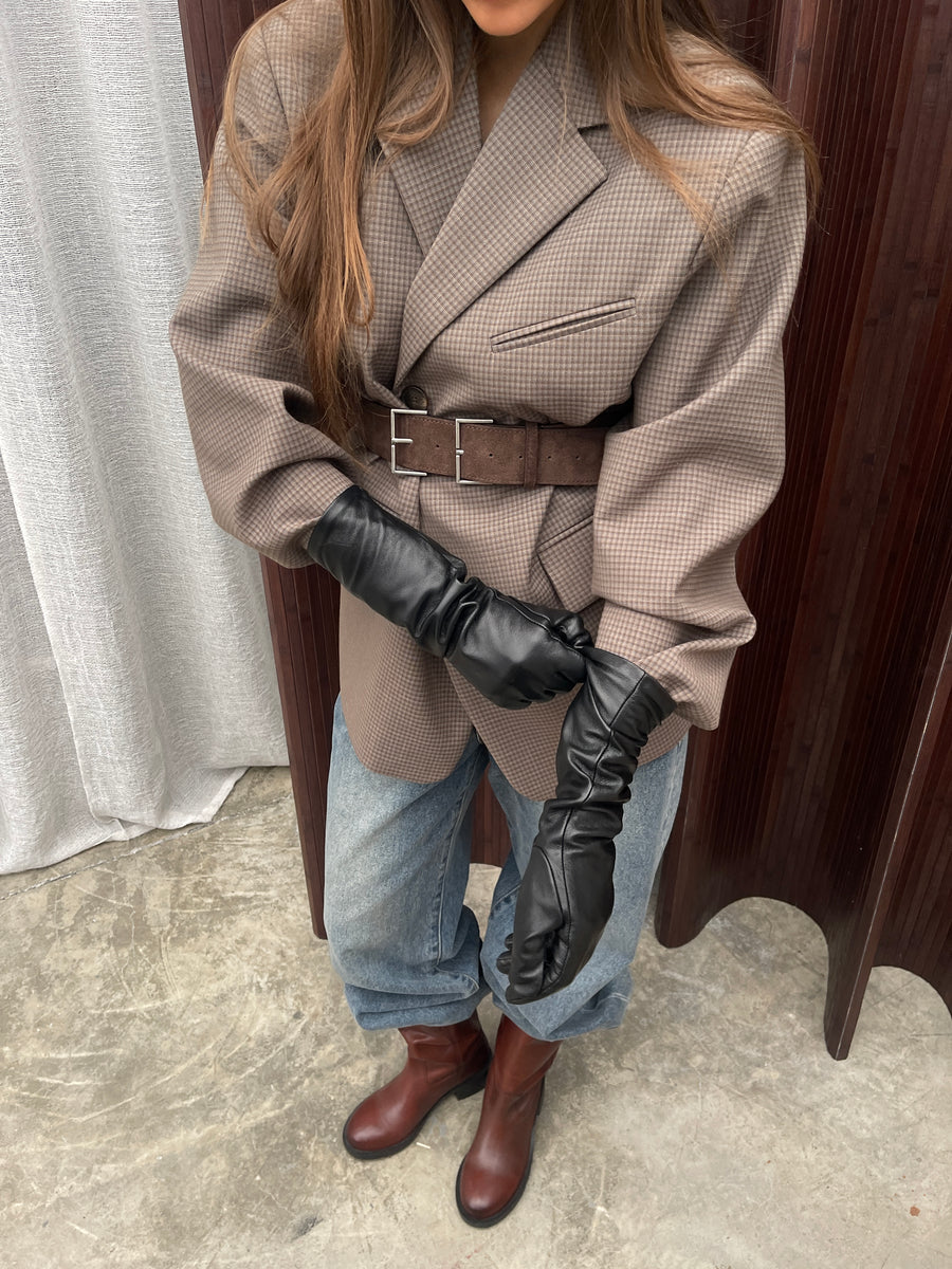 Leather Double Buckle Belt Brown