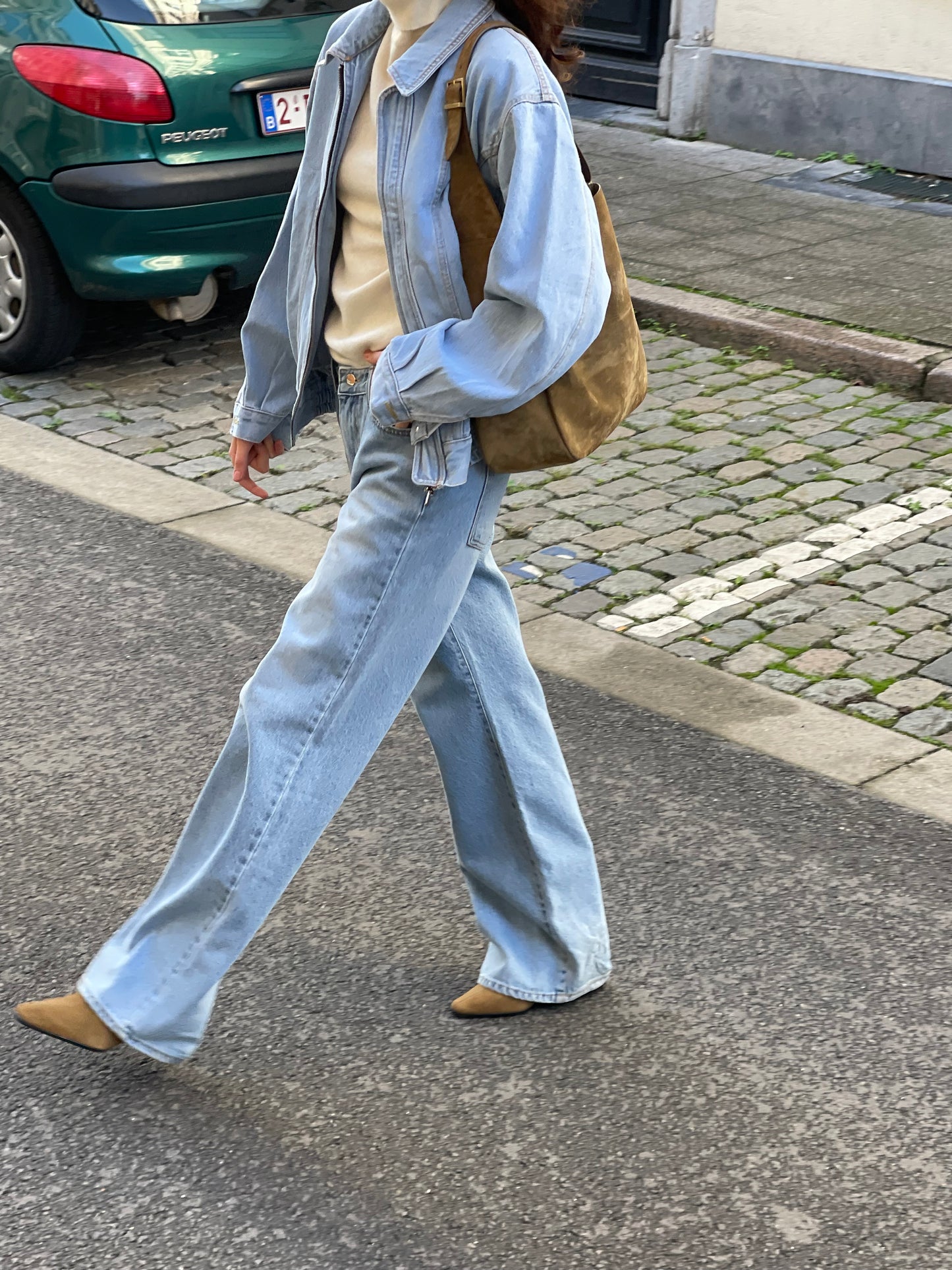 Stitched Denim Bomber Light Blue