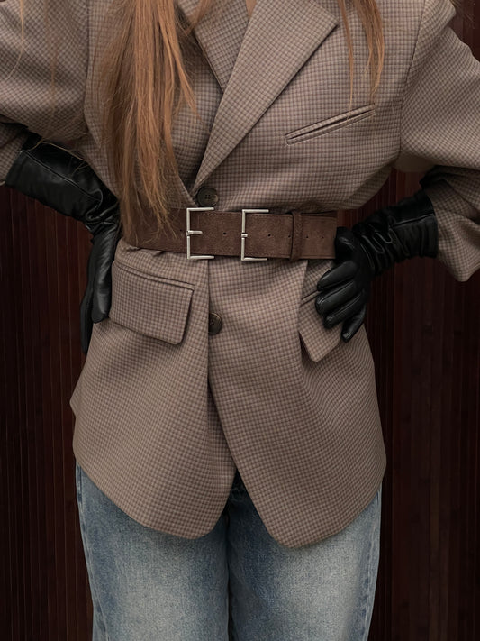 Leather Double Buckle Belt Brown