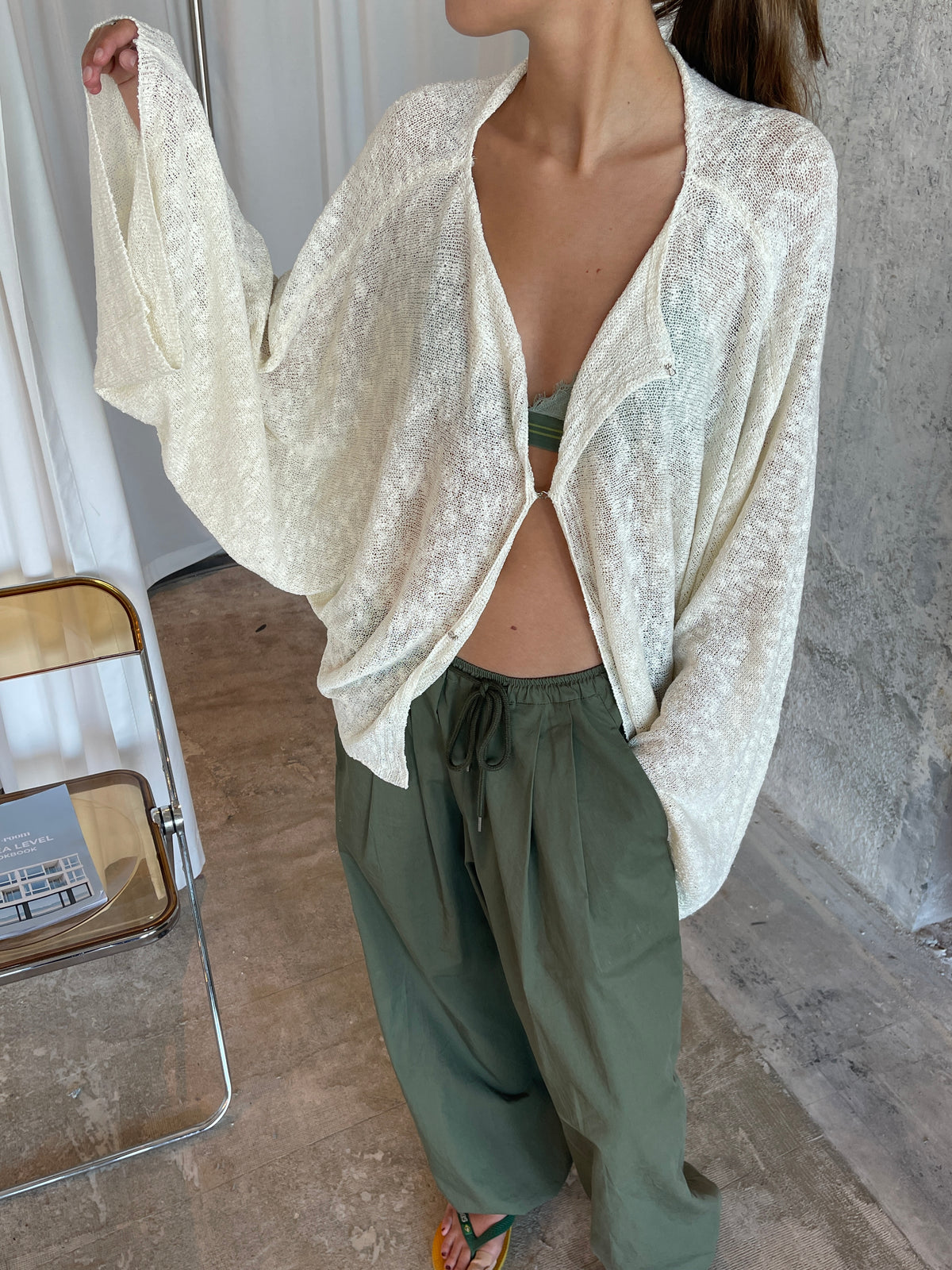 Cloud Knitted Open Style Cardigan Cream