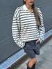 Striped Contrast Collar Polo Sweater Ivory