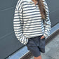 Striped Contrast Collar Polo Sweater Ivory