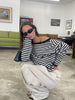 Striped Off Shoulder Long Sleeve Tee Black and White