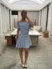 Draped Off Shoulder Ruffled Mini Dress Sky Blue