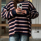 Oversized Striped Longsleeve Tee Navy