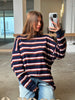 Oversized Striped Longsleeve Tee Navy