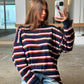 Oversized Striped Longsleeve Tee Navy