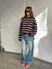 Oversized Striped Longsleeve Tee Navy