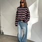 Oversized Striped Longsleeve Tee Navy