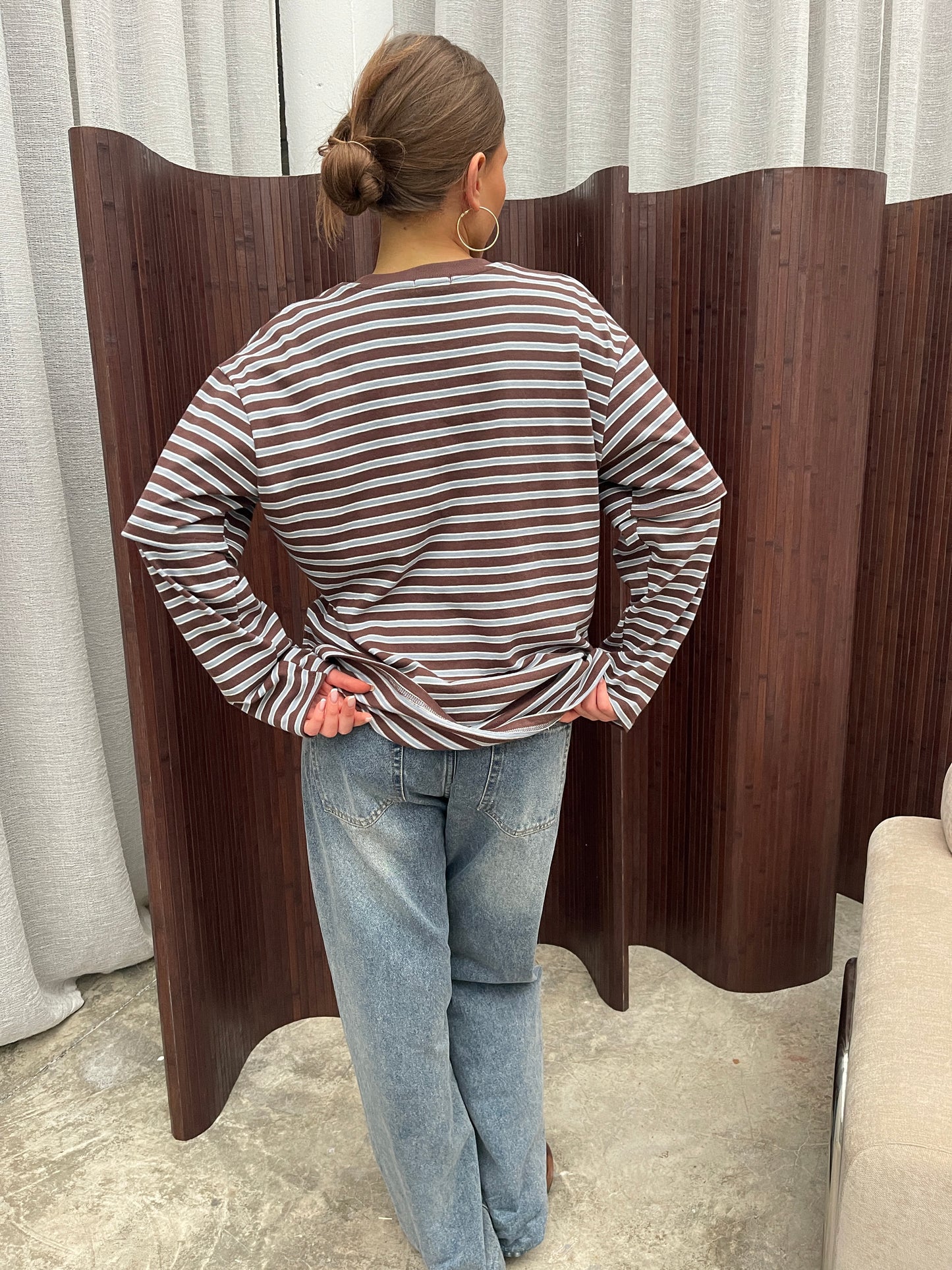 Striped Double Sleeve Tee Brown