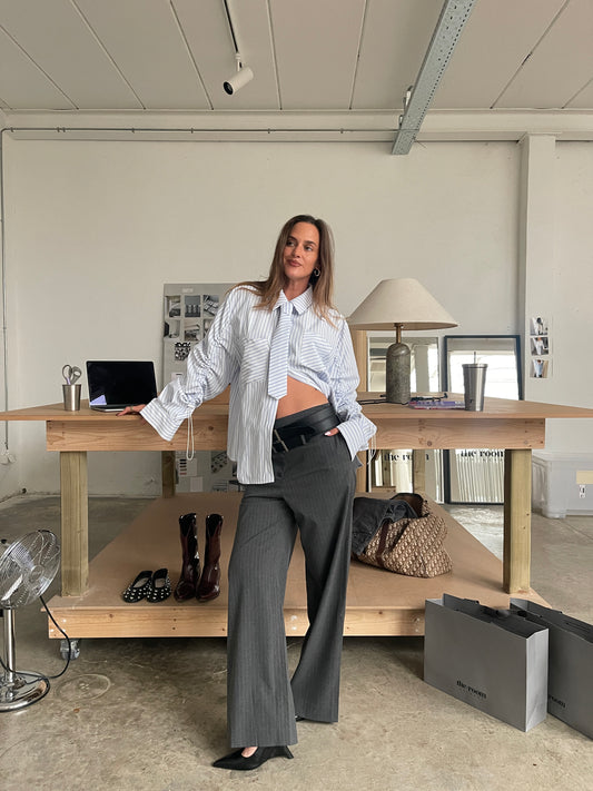 Oversized Striped Drawstring Shirt With Tie