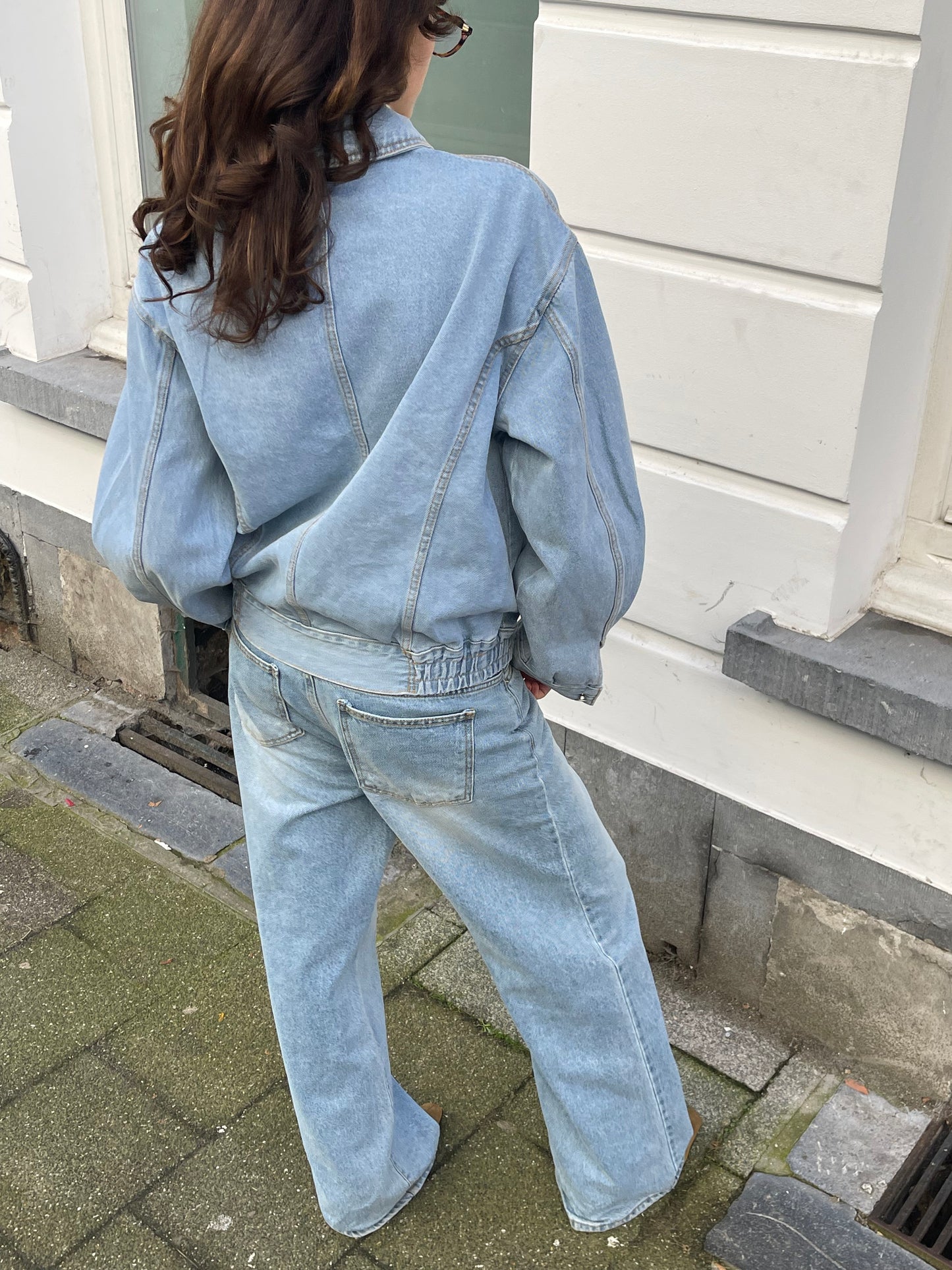 Stitched Denim Bomber Light Blue