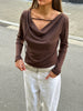 Front Detail Draped Top Brown