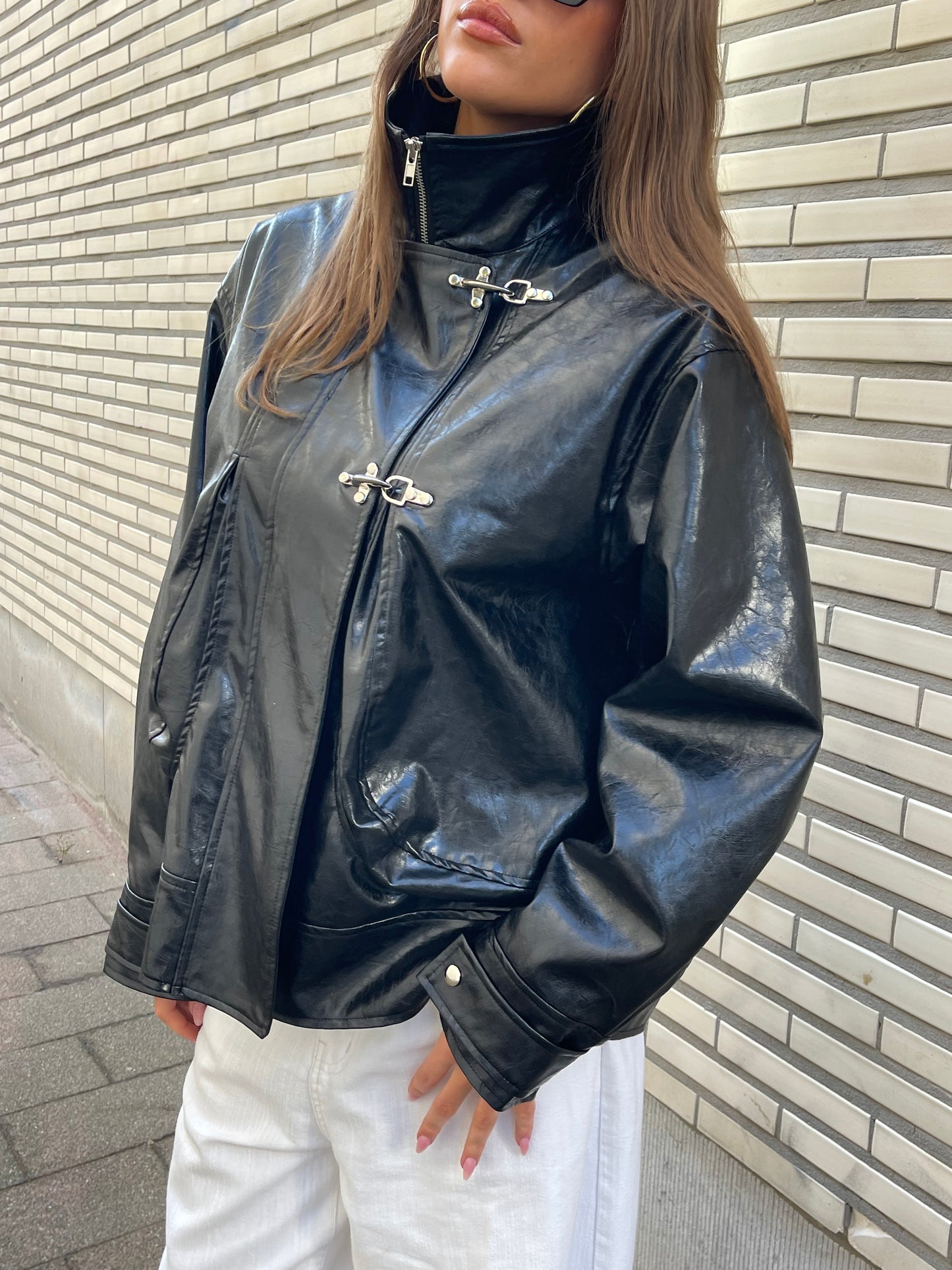 Hook Closure Patent Jacket Black