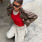 Double Layered Scrunched Top Red