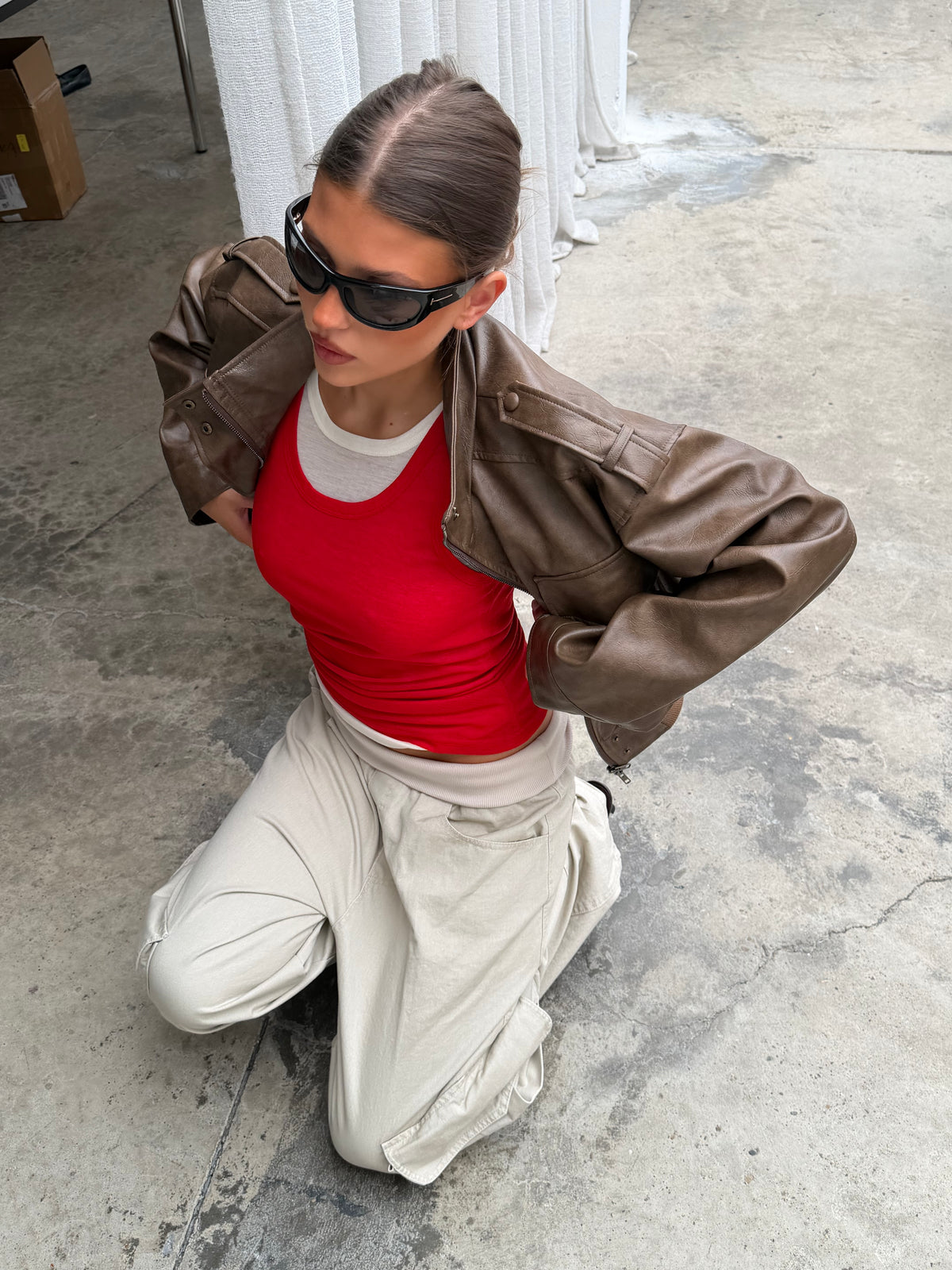 Double Layered Scrunched Top Red