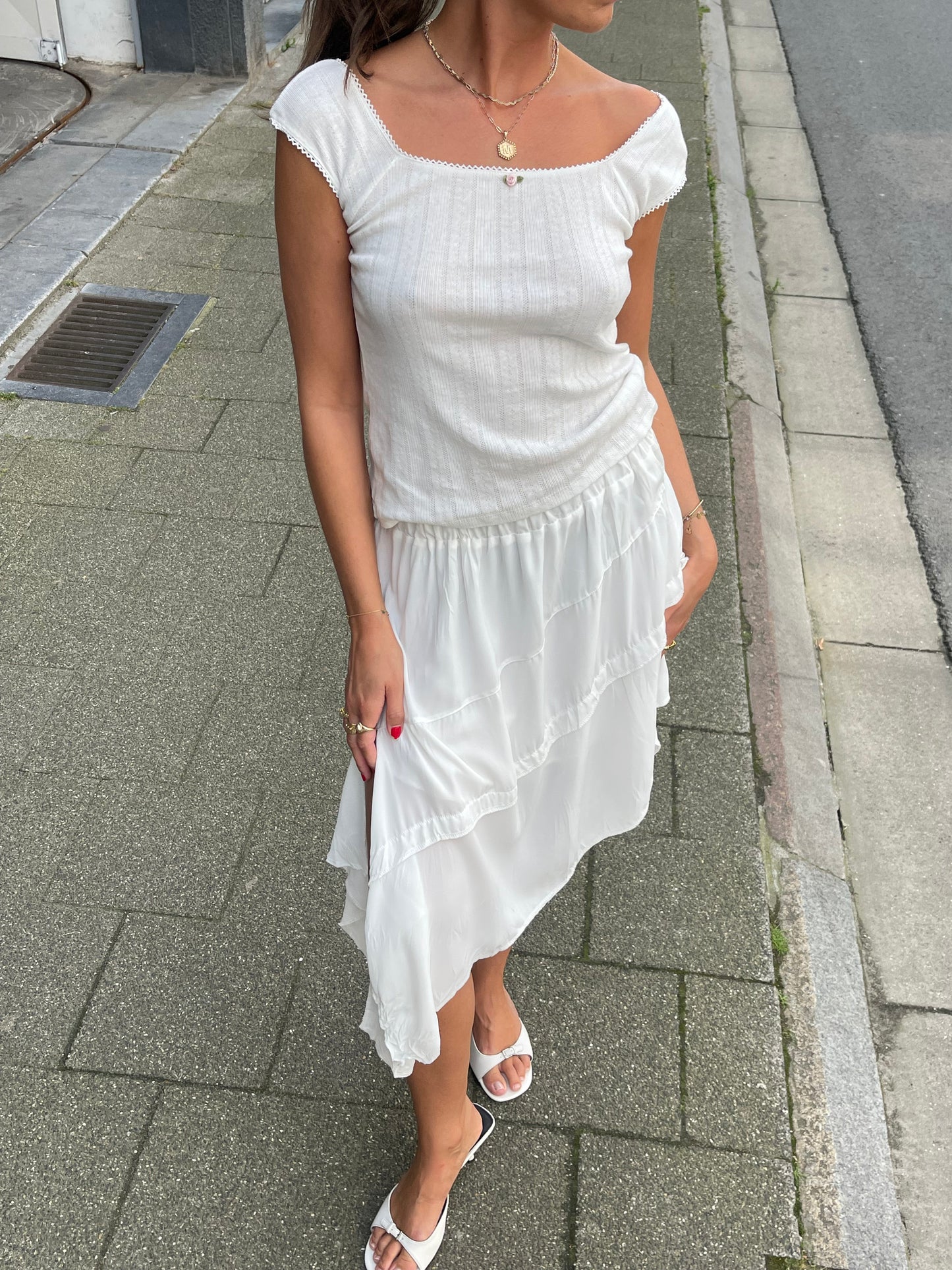 Flowy Mid Length Skirt Ivory