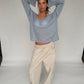 Loose Buttoned V-Neck Top Sky Blue