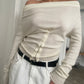Front Draped Buttoned Top Cream