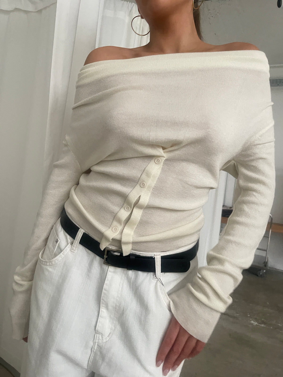 Front Draped Buttoned Top Cream