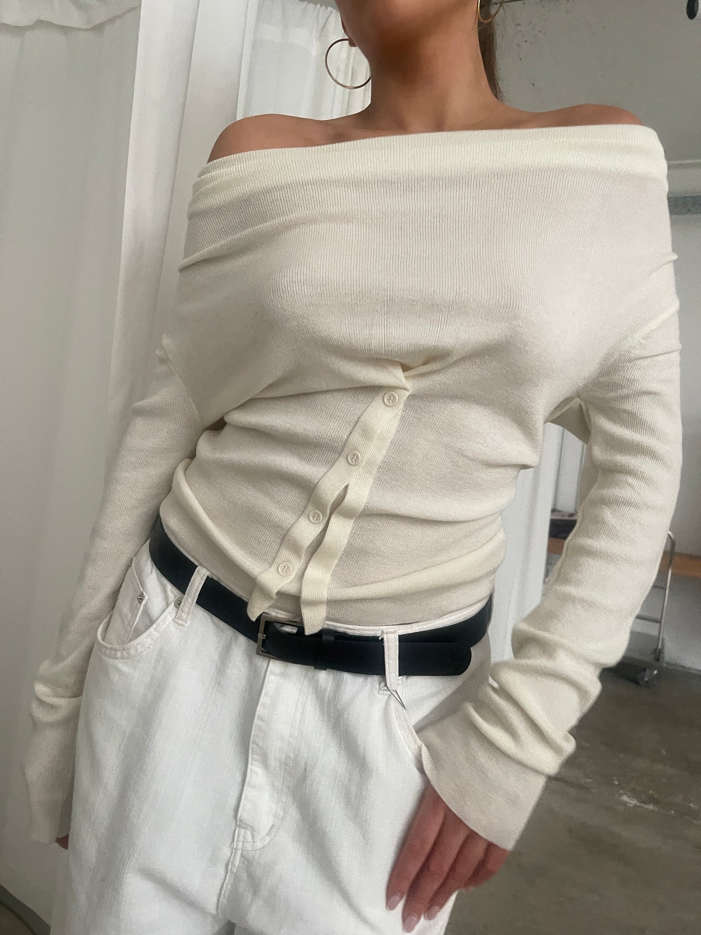Front Draped Buttoned Top Cream