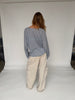 Loose Buttoned V-Neck Top Sky Blue