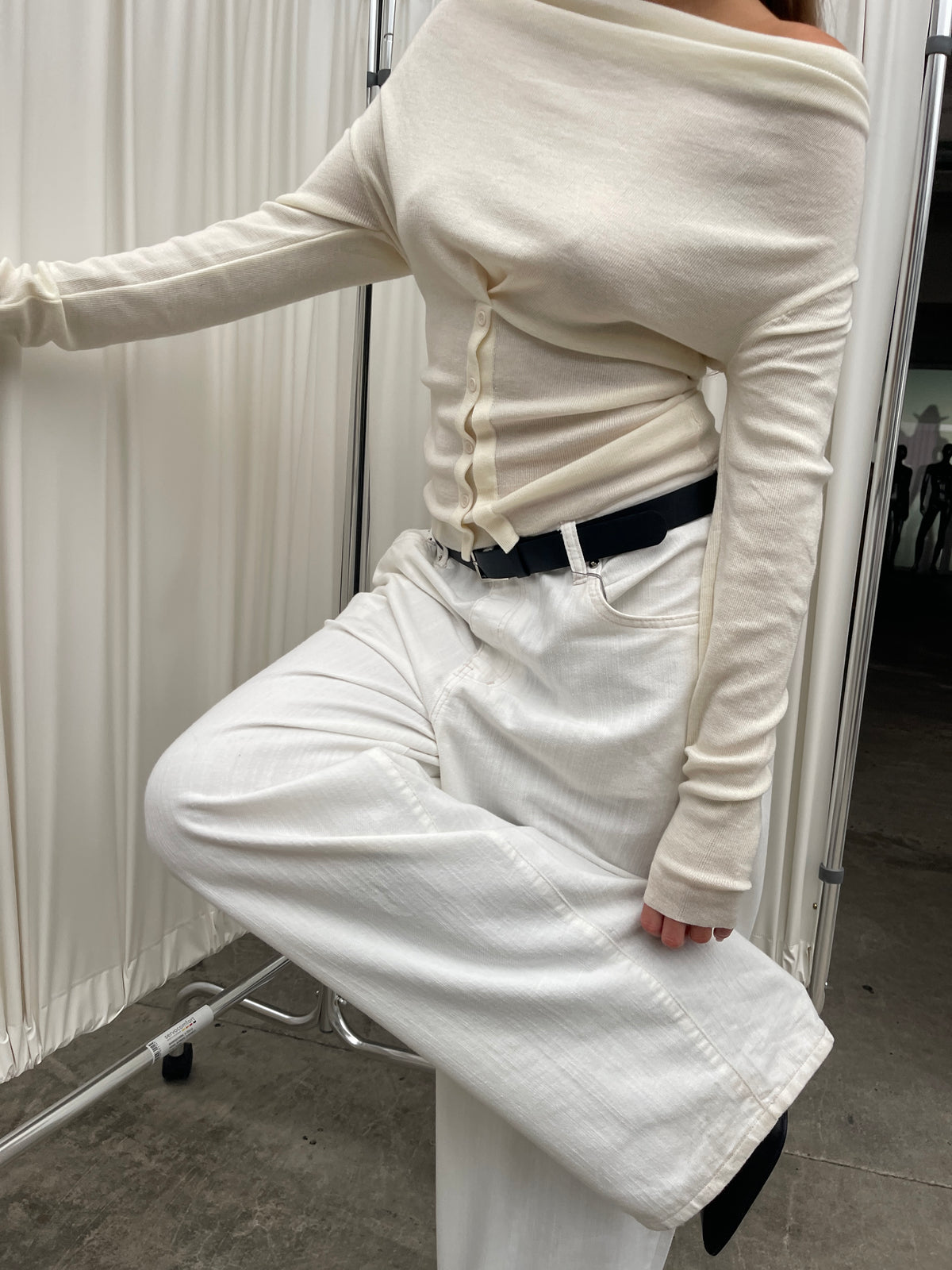 Front Draped Buttoned Top Cream