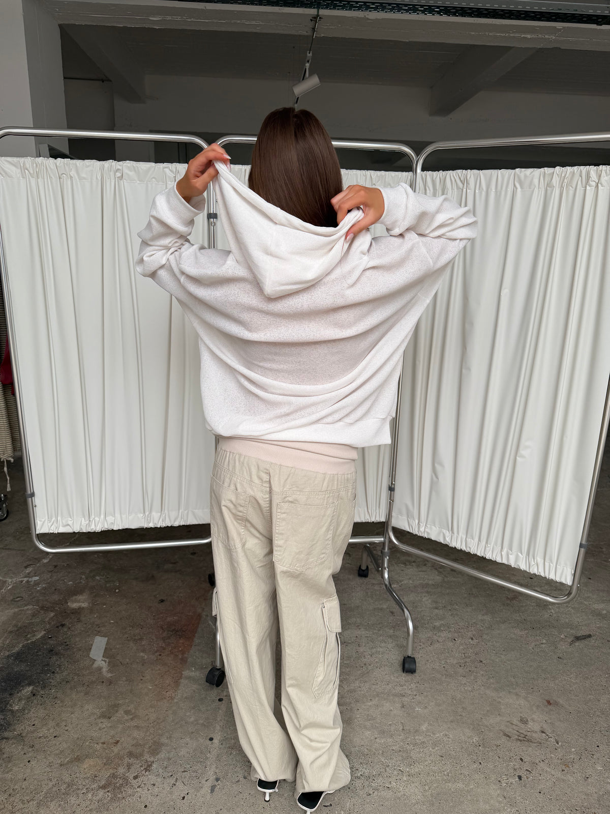 Oversized Waffle Knit Zip Hoodie White
