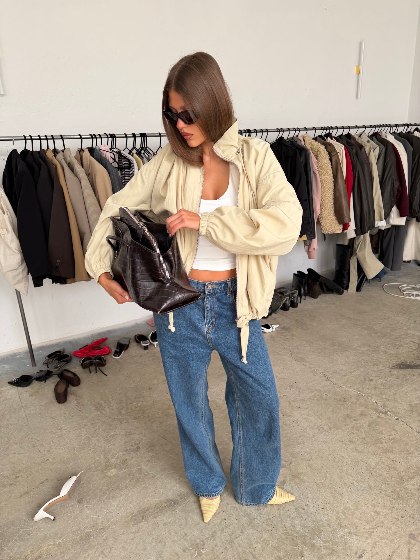 Drawstring Funnel Neck Jacket Soft Sand