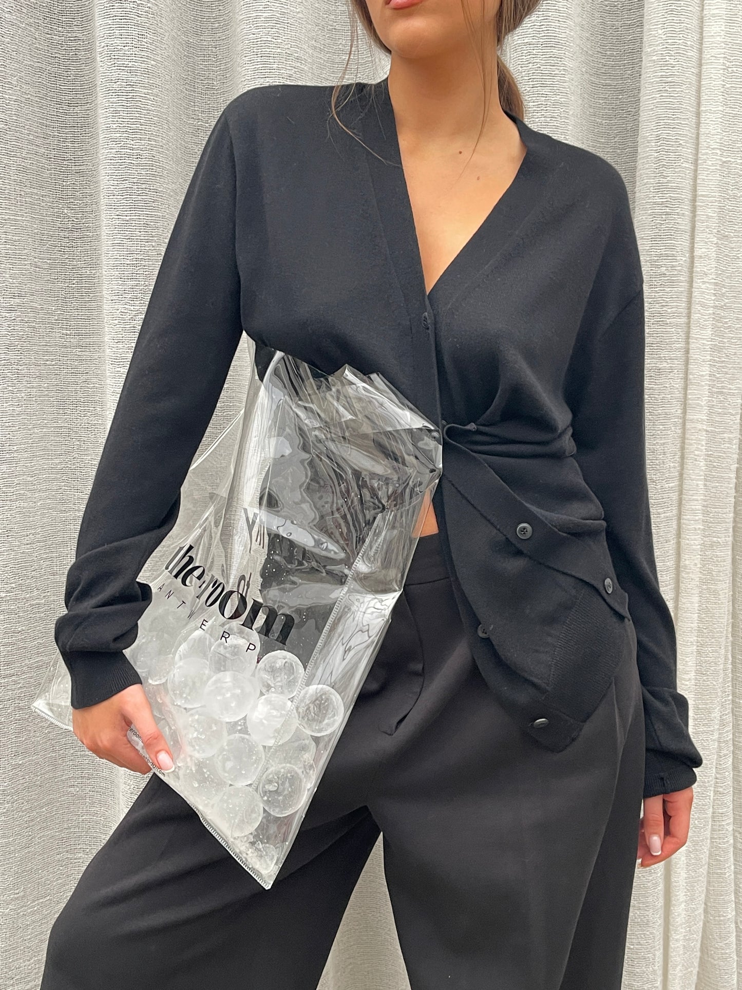 Side Buttoned Loose Cardigan Black