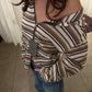 Knitted Striped Zip Hoodie Light Brown