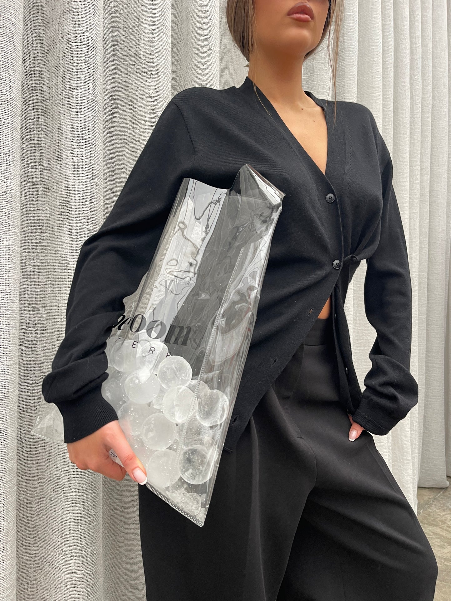 Side Buttoned Loose Cardigan Black