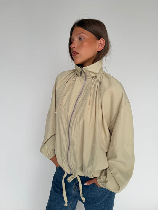 Drawstring Funnel Neck Jacket Soft Sand