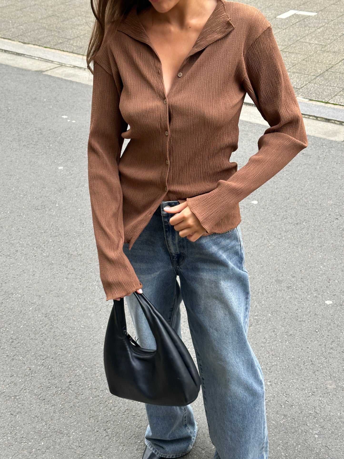 Pleated Buttoned Top Brown