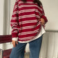 Ruffled Oversized Striped Sweatshirt Cherry Red
