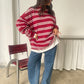 Ruffled Oversized Striped Sweatshirt Cherry Red