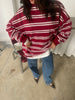Ruffled Oversized Striped Sweatshirt Cherry Red
